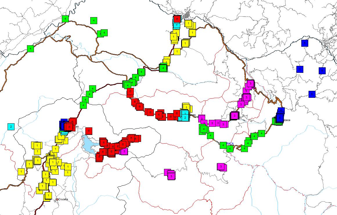 Mapa de rutas de reparto diseñadas para Las Lomas y Ayabaca