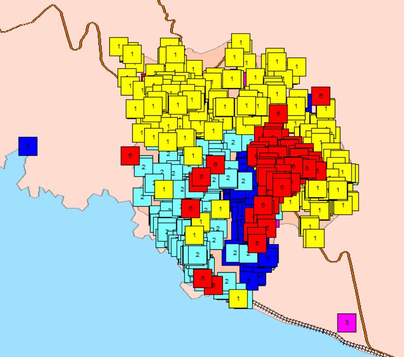 Mapa de zonas de reparto diseñadas para Mollendo